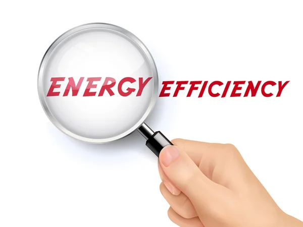 Palavras de eficiência energética mostrando através de lupa — Vetor de Stock