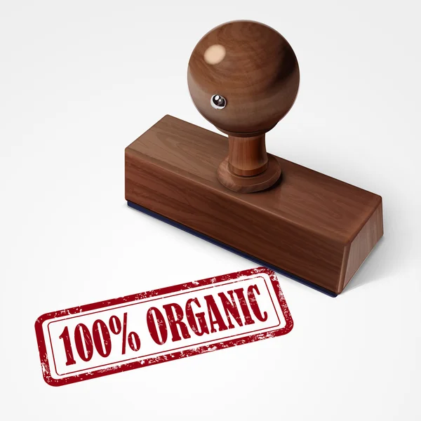 Timbro 100% organico in testo rosso su bianco — Vettoriale Stock