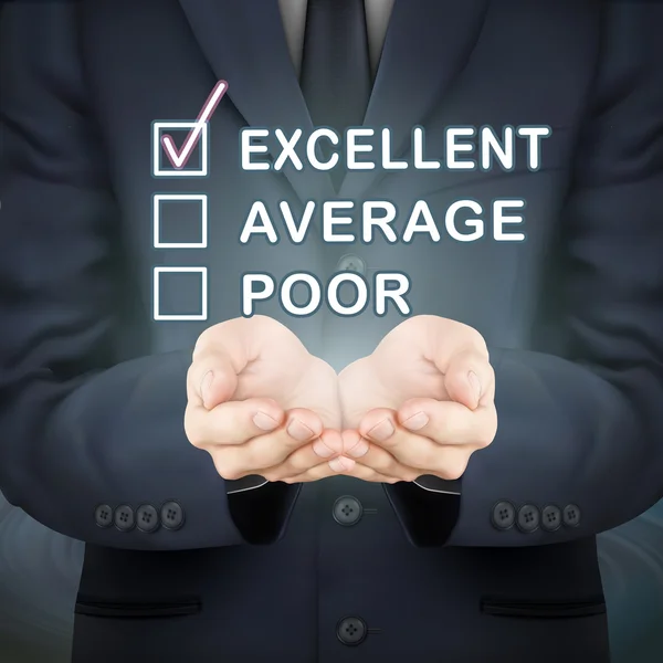 Businessman holding feedback survey — Stock Vector