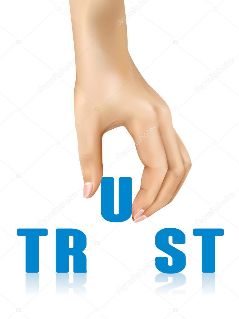 trust word taken away by hand