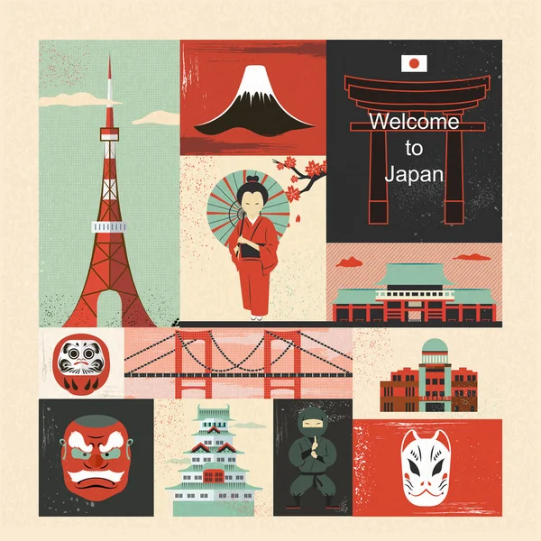 Colección de elementos de viaje Japón — Vector de stock