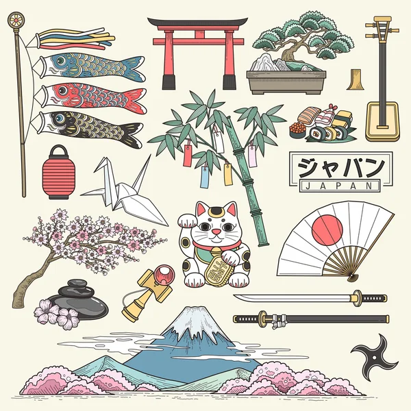 Japon collection d'éléments de voyage — Image vectorielle