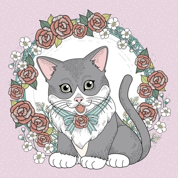 Adorable kitty coloriage page — Image vectorielle