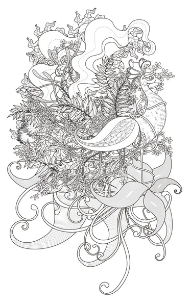 Attractive peacock coloring page — Stock Vector