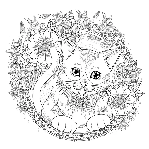 Schattig kitty kleurplaat — Stockvector