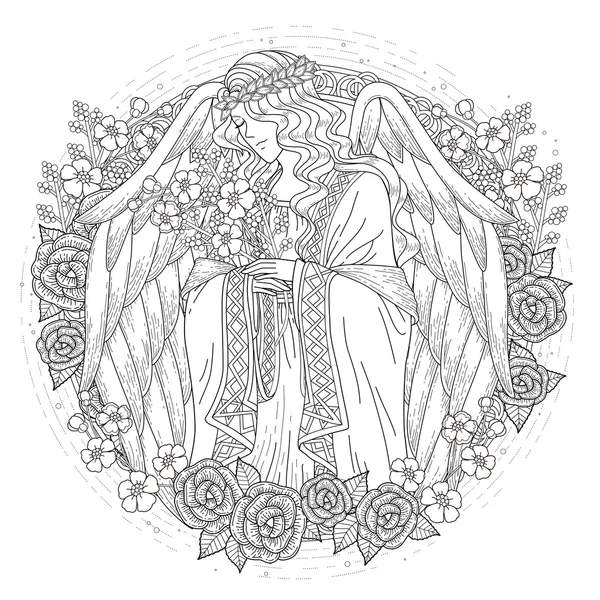 Gracieux ange coloriage page — Image vectorielle