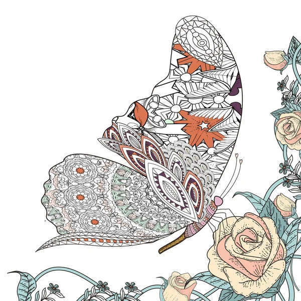 Beautiful butterfly coloring page — Stock Vector