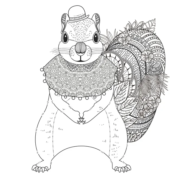 Adorable page à colorier écureuil — Image vectorielle