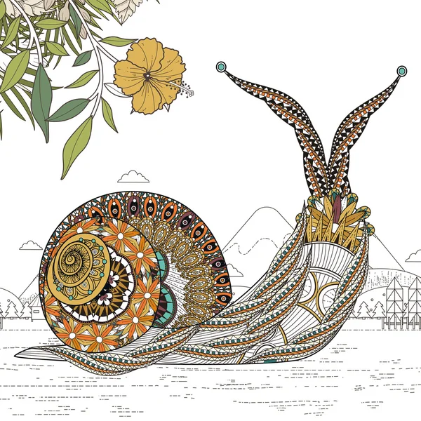 Coloriage escargot élégant — Image vectorielle