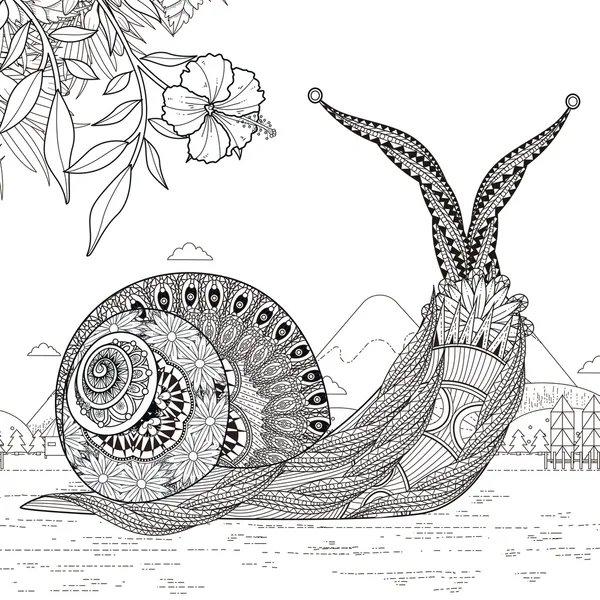 Coloriage escargot élégant — Image vectorielle