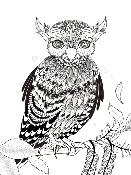 Elegant owl coloring page — Stock Vector