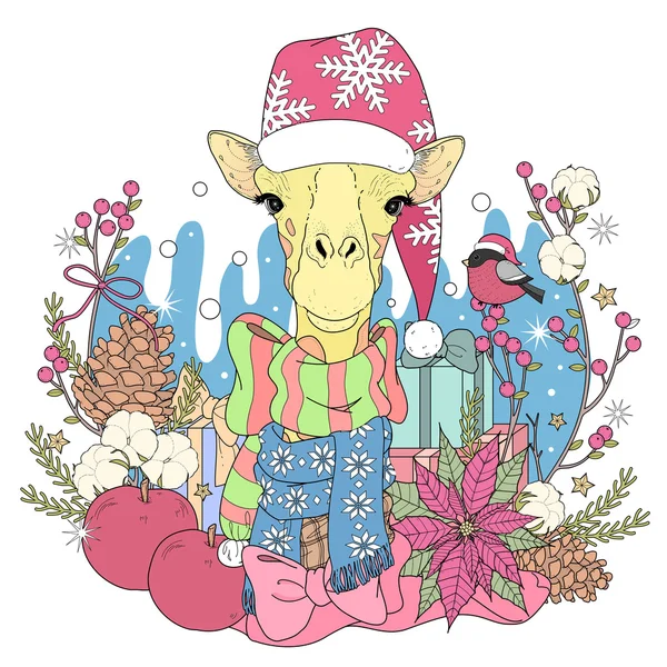 Karácsonyi zsiráf színező oldal — Stock Vector