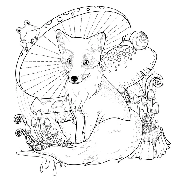Adorable fox coloring page — Stock Vector