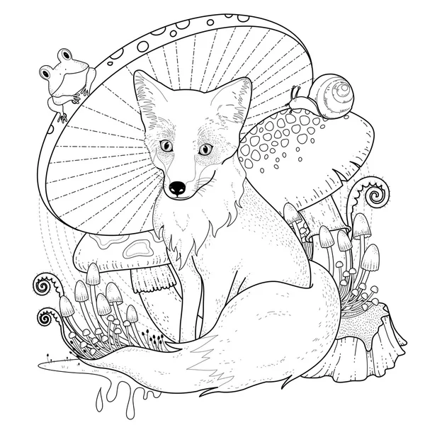 Adorable coloriage renard — Image vectorielle