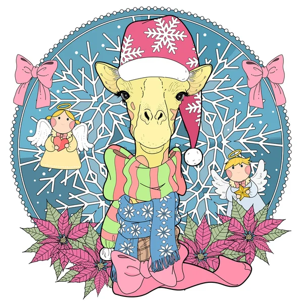 Noel zürafa boyama sayfası — Stok Vektör