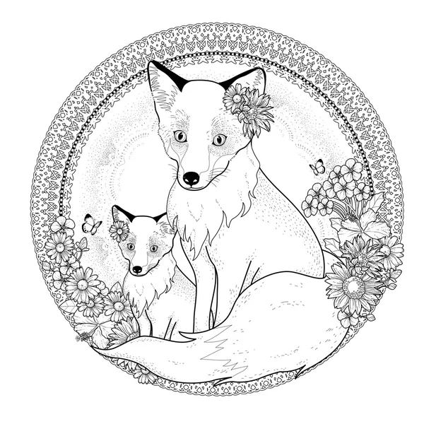 Adorable coloriage renard — Image vectorielle