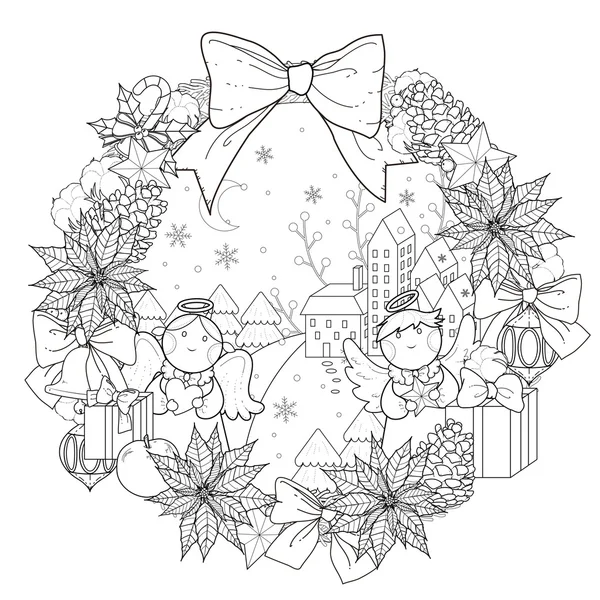 Christmas wreath coloring page — Stock Vector