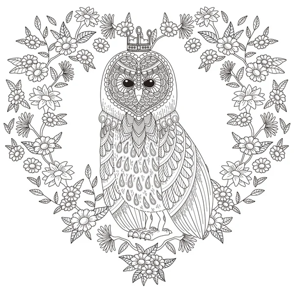 Lovely owl coloring page — Stock Vector