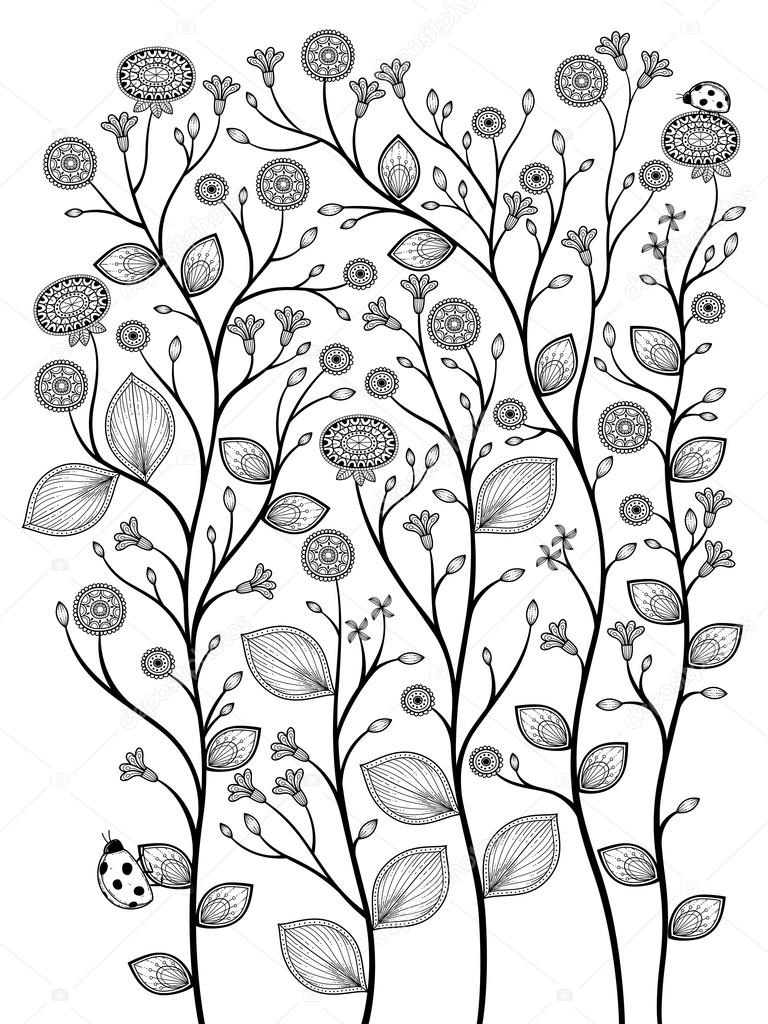 Bahar Bitki Boyama Sayfasi Stok Vektor C Kchungtw 95581022