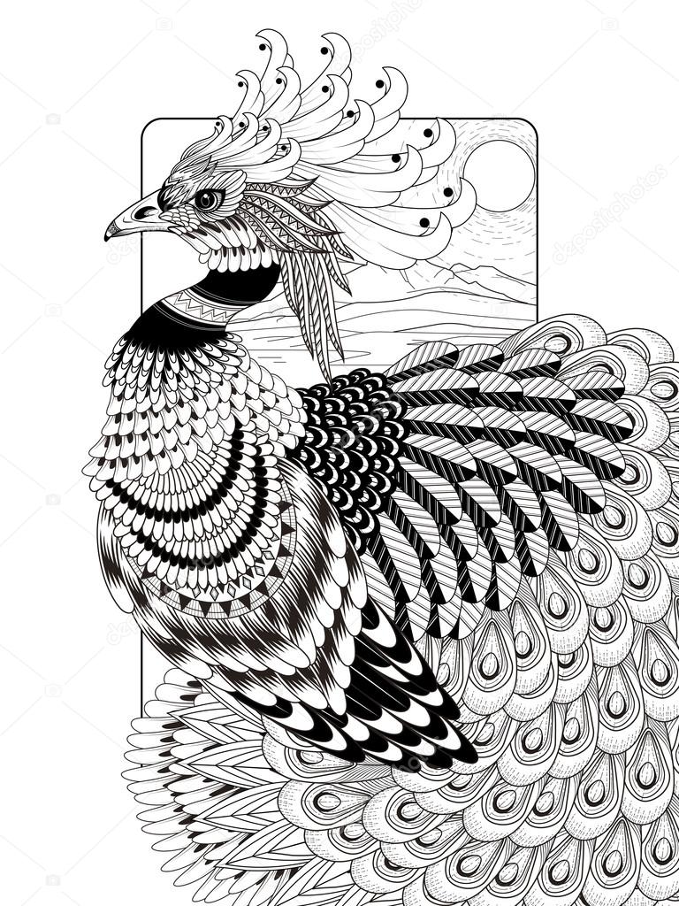 Sumptuous Peacock Coloring Page Stock Vector Image By C Kchungtw 95582322
