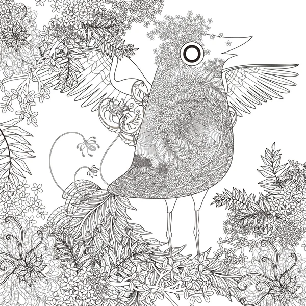 Coloriage drôle d'oiseau — Image vectorielle