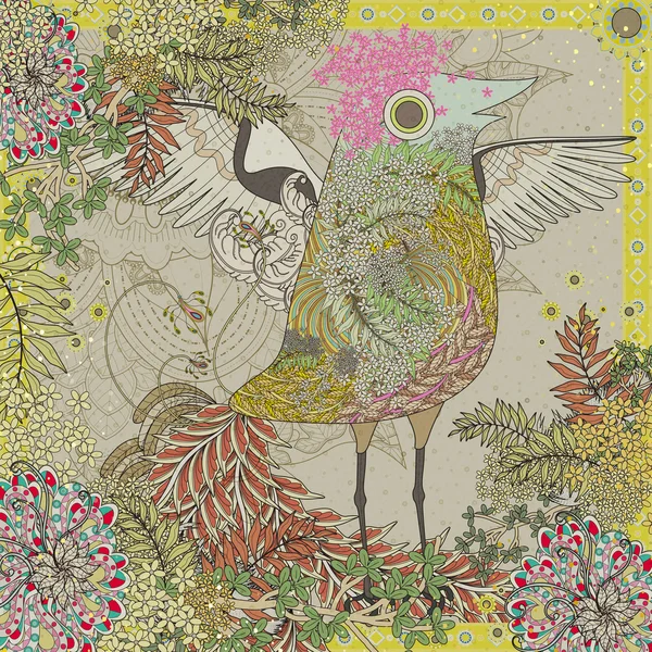 Coloriage drôle d'oiseau — Image vectorielle