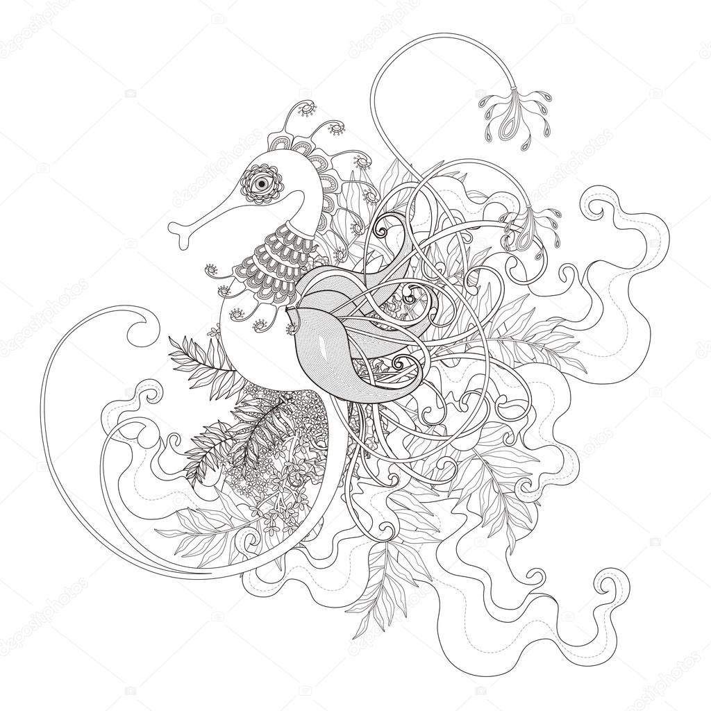 exquisite hippocampus coloring page 