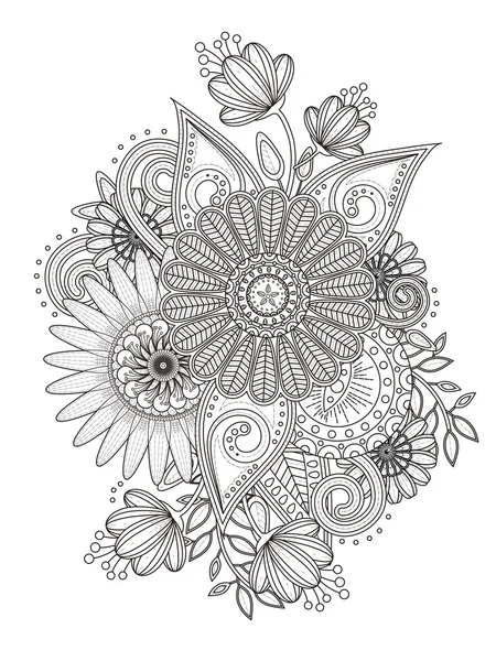 Retro çiçek boyama sayfası — Stok Vektör