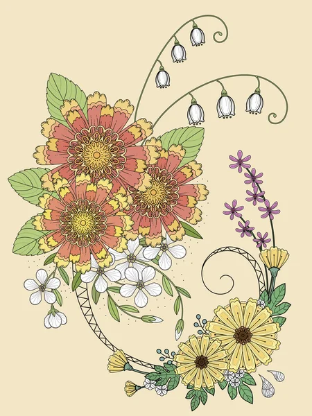 Romantische bloemen kleurplaat — Stockvector