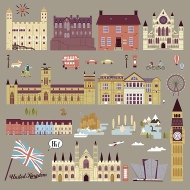 United Kingdom attractions collection clipart