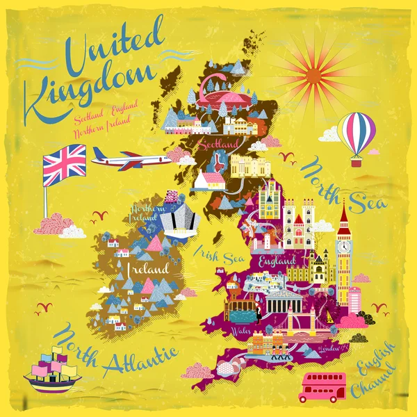 United Kingdom travel map — Stock Vector