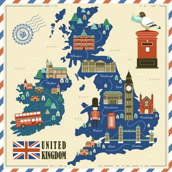 United Kingdom travel map — Stock Vector