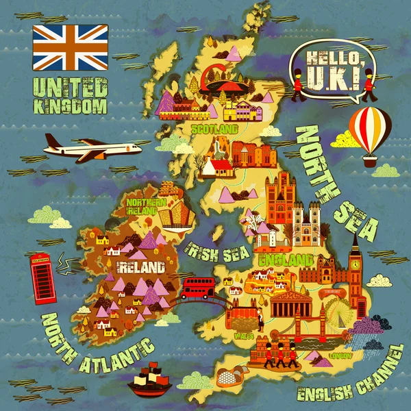 Wielka Brytania podróży mapę — Wektor stockowy