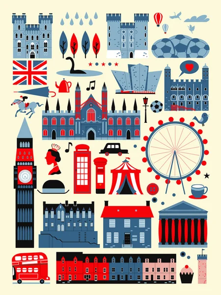 United Kingdom attractions collection — Stock Vector
