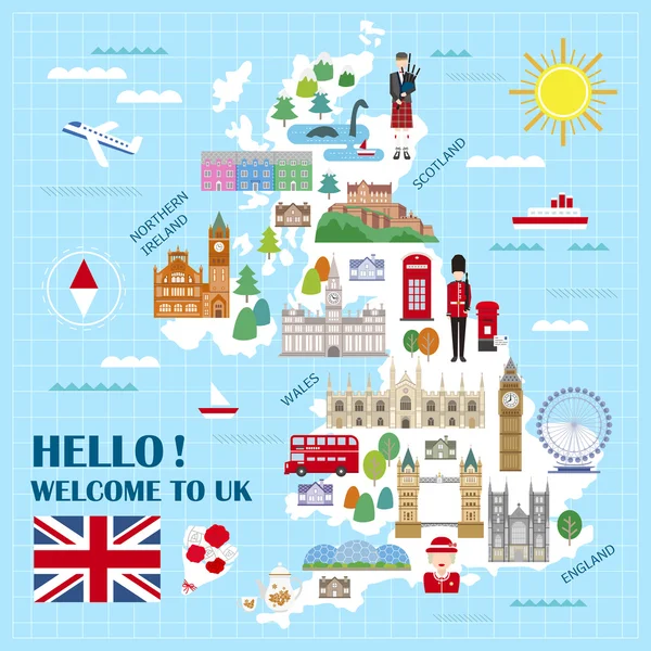 Royaume-Uni carte de voyage — Image vectorielle