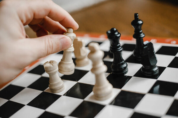 Kharkov, Ukraine. 05.01.21. Chess pieces stand on the board during the game