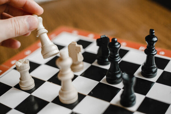 Kharkov, Ukraine. 05.01.21. Chess pieces stand on the board during the game