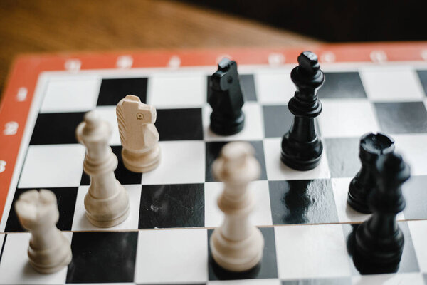 Kharkov, Ukraine. 05.01.2021. Chess pieces stand on the board during the game