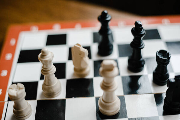 Kharkov, Ukraine. 05.01.2021. Chess pieces stand on the board during the game