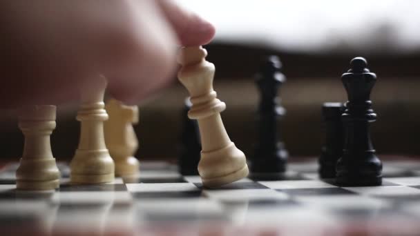 Kharkiv Ουκρανία Σκάκι Παιχνίδι Όπου Λευκός Ιππότης Περπατά Και Προστατεύει — Αρχείο Βίντεο