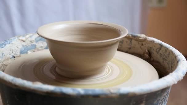 Earthenware Rotates Potter Wheel Pottery Wheel Work Sculpt Pottery Potter — Stock Video