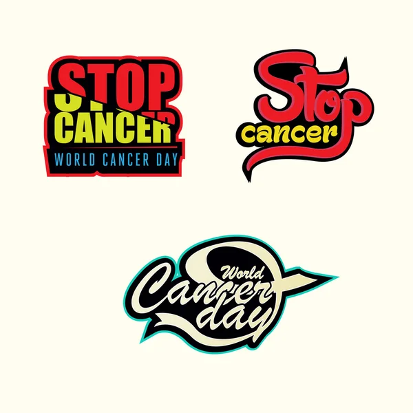 Pegatinas de conciencia sobre el cáncer con tipografía creativa — Archivo Imágenes Vectoriales