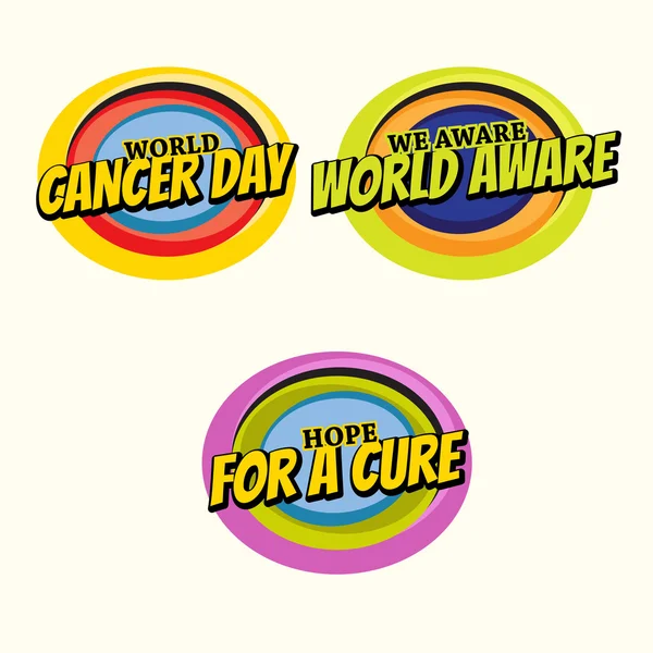 3 çok renkli Kanseri Bilinçlendirme çıkartmaları ile mesaj kümesi — Stok Vektör