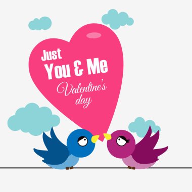 2 birds with big heart and message written on it clipart
