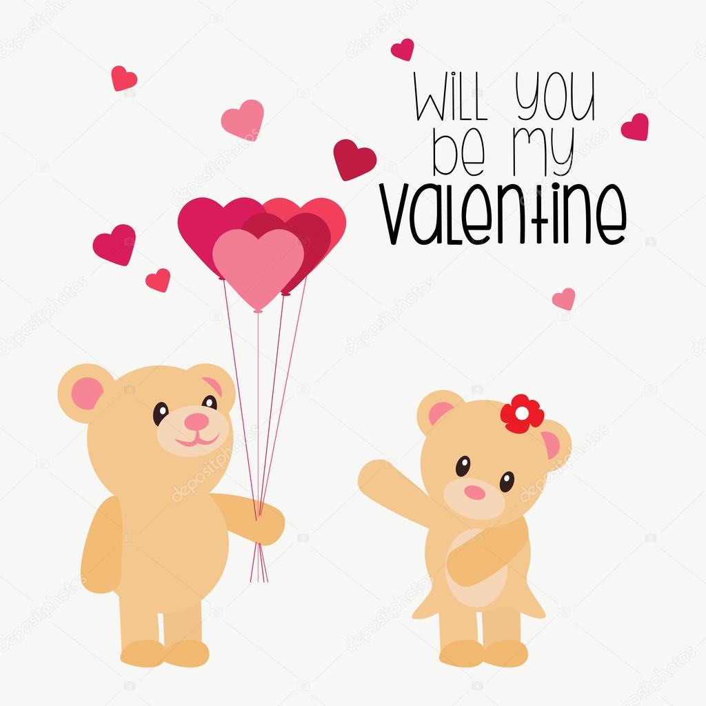 Pair of Teddy bear holding heart shaped balloons