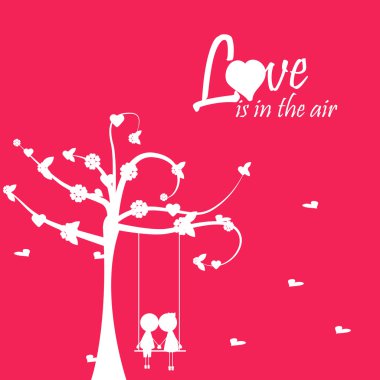 Tree with boy and girl on swing clipart