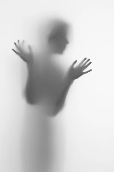 Silhouette of a female face and hands, fingers — Stock Photo, Image