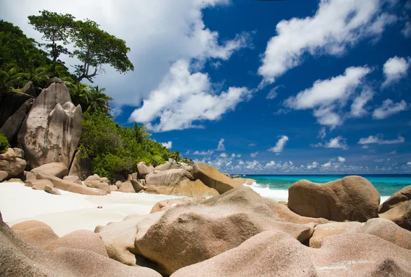 Playa tropical del océano Índico, isla de LaDigue, Seychelles —  Fotos de Stock