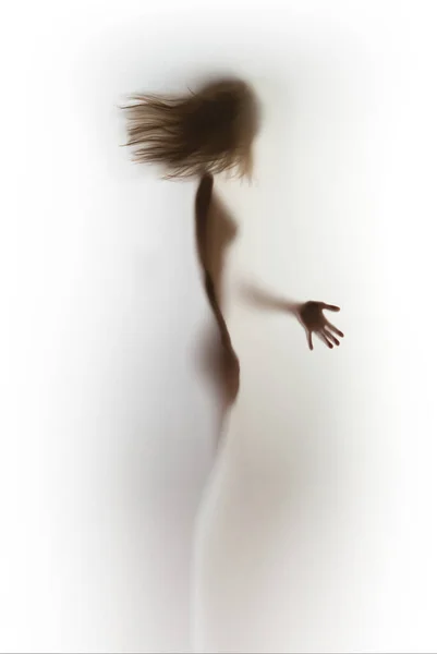 美丽而性感 性感的女性身躯 用手吹拂着头发 散发着抽象的轮廓 — 图库照片