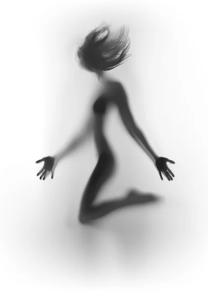 Beautiful and sexy woman body silhouette with blowing hair — Stock Photo, Image